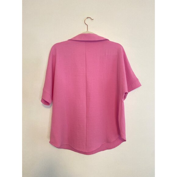 Zenana Women’s Pink Collared Short Sleeve Blouse Size M - Picture 2 of 5